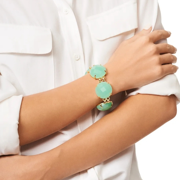 Kendra Scott Cassie Bracelet Chalcedony Chunky Statement Gold Seafoam Green - Picture 14 of 15